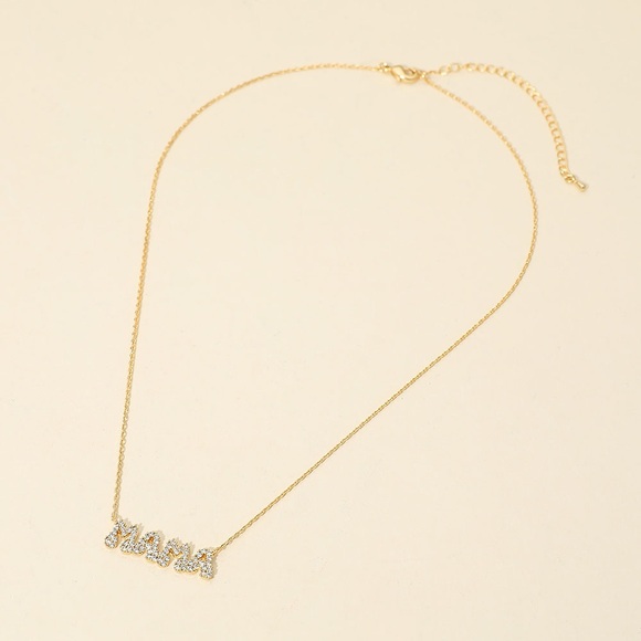 18K Gold Dipped Stone Pave MAMA Plate Pendant Necklace - Picture 2 of 4